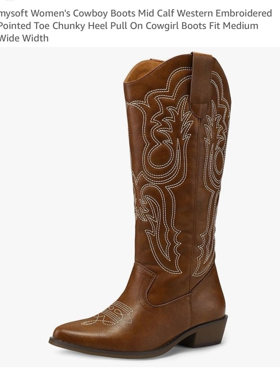 Shoes - Women's Brown Embroidered Cowboy Boots - Medium Wide